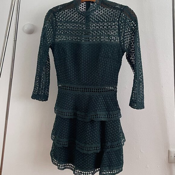 DARK GREEN/TEAL LACE DRESS, US 2/XS, PRETTY LITTLE THING - Picture 1 of 7